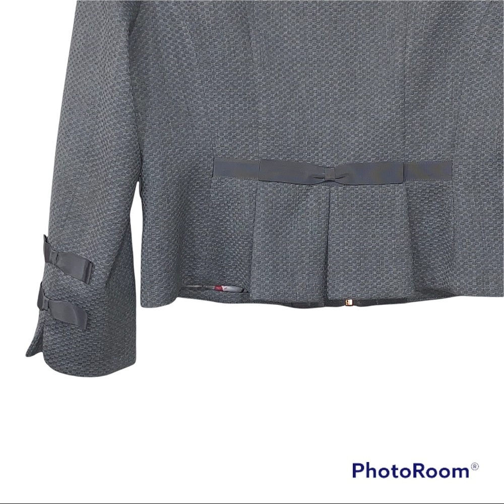 Ted Baker Gray Nadae Bow Detail Crop Jacket Zip Front Quiet Luxury Classic Sz 4 - Picture 12 of 16